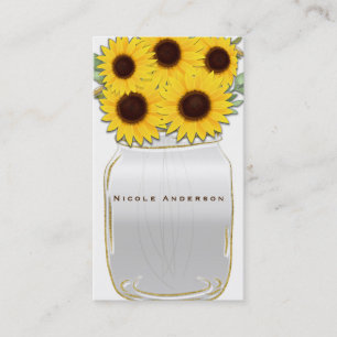 Carte De Visite Tournesols dans un pot Mason Rustique Campagne Chi