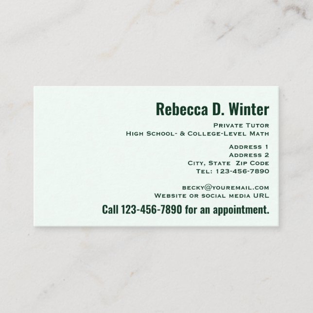 Carte De Visite Tout usage Simple Classique Mint Green Professionn (Devant)