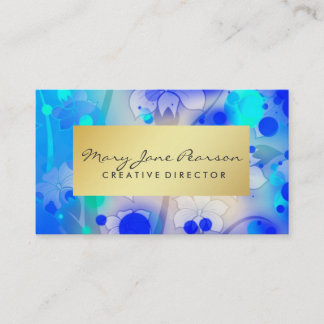 Carte De Visite Traçages bleus Luxe d'aquarelle d'or élégant
