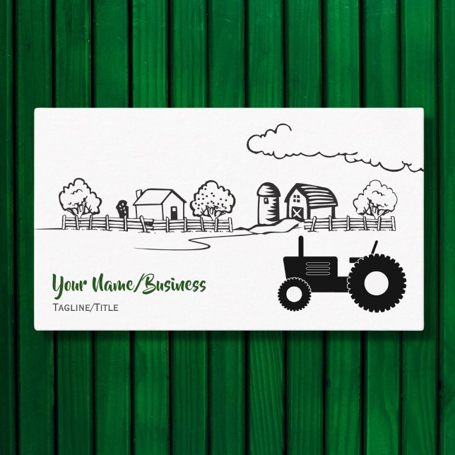 Carte De Visite Tracteur Silhouette et ferme de campagne de charme (Front - Silhouette Tractor and Charming Country Farm Business Card)