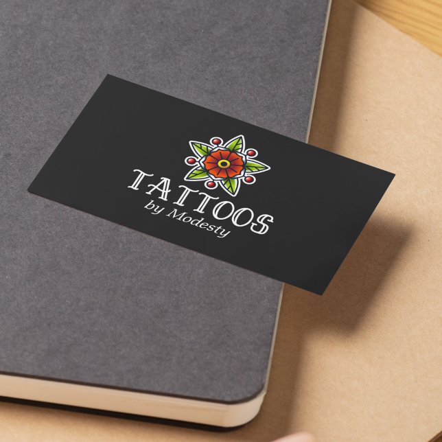 Carte de visite traditionnel à fleur de tatouage (Traditional Tattoo Flower Business Card)