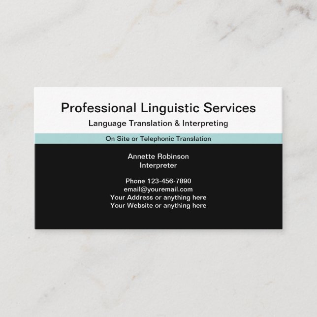 Carte De Visite Traducteur de services linguistiques professionnel (Devant)