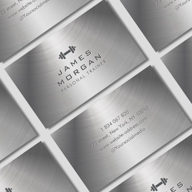 Carte De Visite Trainer de fitness moderne Dumbbell Metal Texture (Créateur téléchargé)