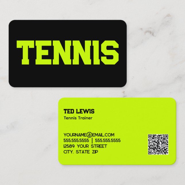 Carte De Visite Trainer de tennis QR personnalisé (Devant / Derrière)