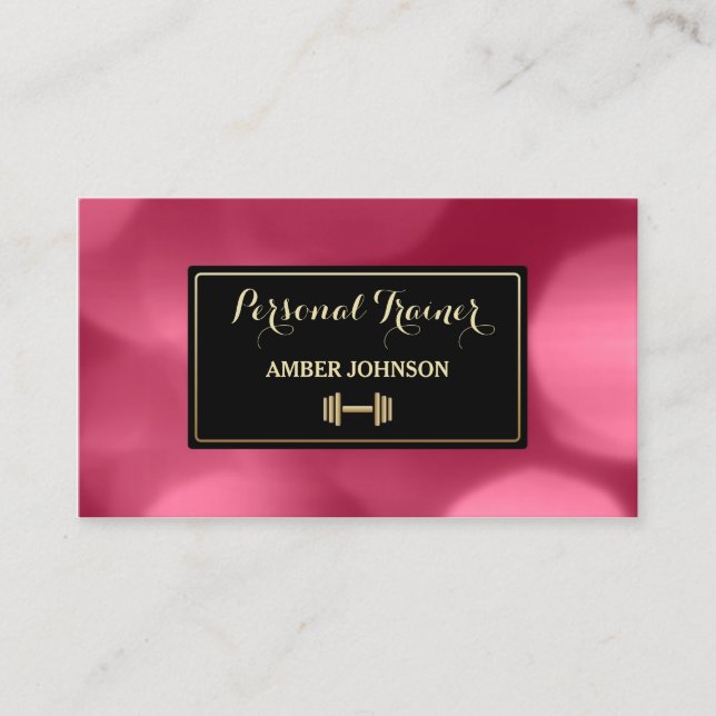 Carte De Visite Trainer personnel de luxe Gold Weight Pink Bokeh (Devant)