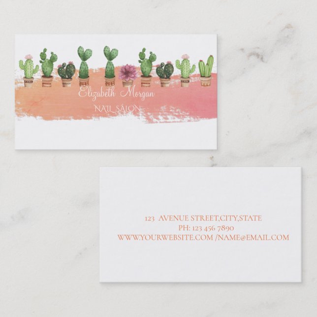 Carte De Visite Trait de pinceau à l'aquarelle moderne, Cactus à l (Devant / Derrière)