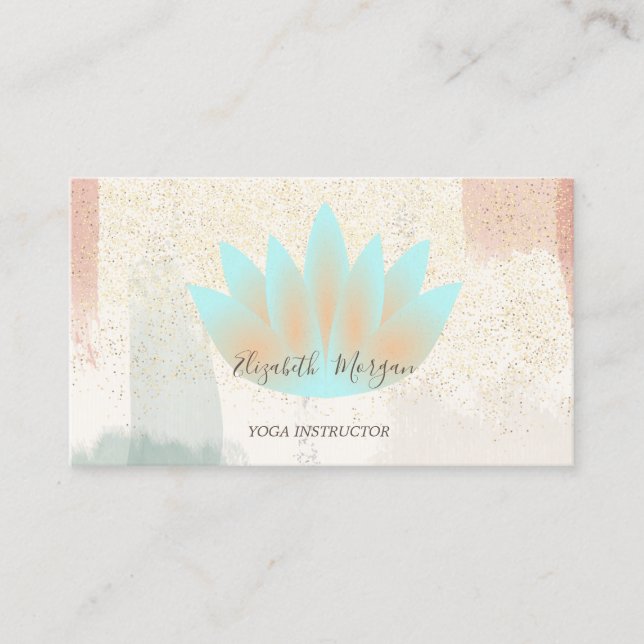 Carte De Visite Trait de pinceau aquarelle rustique, lotus, confet (Devant)