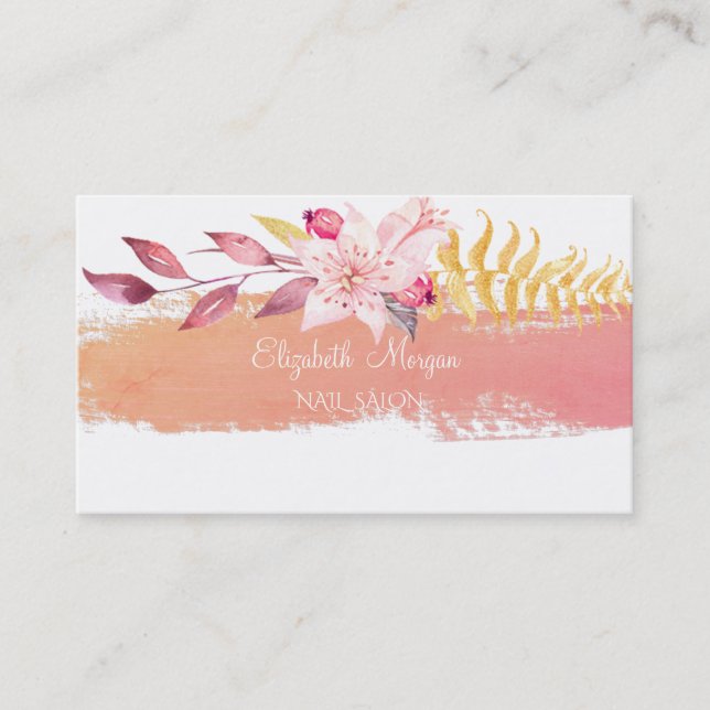 Carte De Visite Trait de pinceau d'aquarelle moderne, Fleurs d'aqu (Devant)
