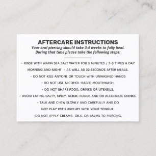 Carte De Visite Traitement de la lèvre, de la langue et du perçage