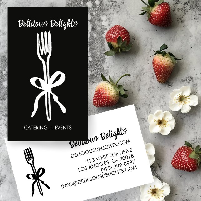 Carte De Visite Traiteur Chef Organisation d'événements Préparatio (Catering Chef Event Planning Food Prep Fork Bow CUSTOM Business Card
)