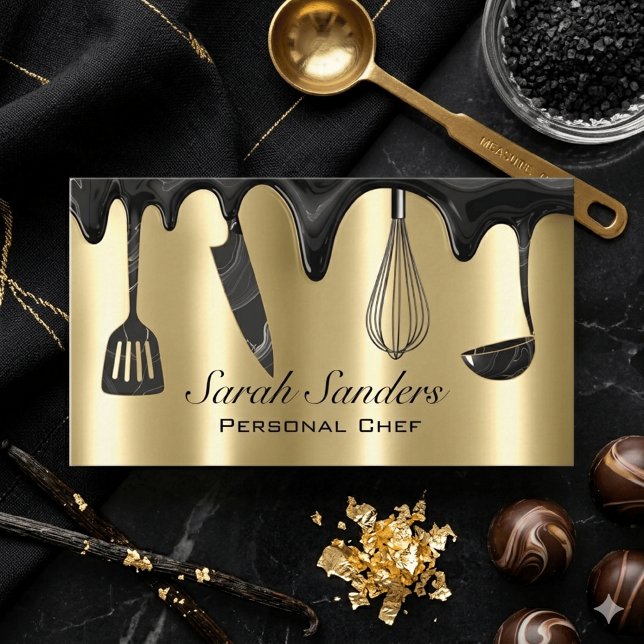 Carte De Visite Traiteur Personnel Chef Professionnel Chic Or (Créateur téléchargé)