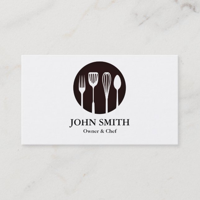 Carte De Visite Traiteur, restaurant, chef moderne blanc et noir (Devant)