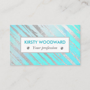 Carte De Visite Traits de pinceau turquoise bleu et argent