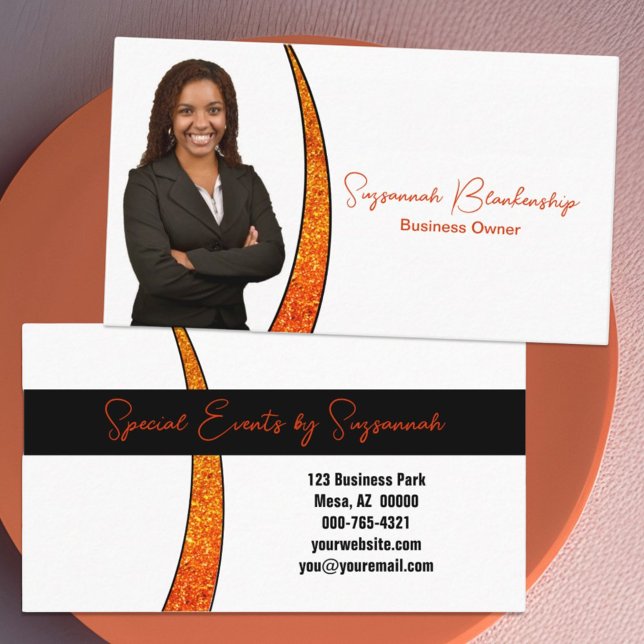 Carte De Visite Tranche orange de faux brillant Photo professionne (business card front and back )