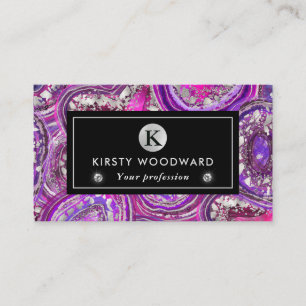 Carte De Visite Tranches d'agate violette et argent aquarelle élég