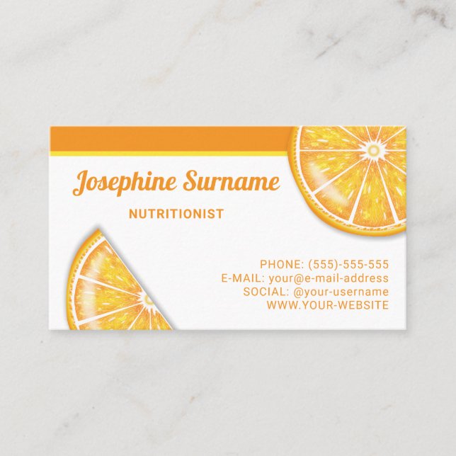 Carte De Visite Tranches de fruits d'agrumes orange diététiste nut (Devant)