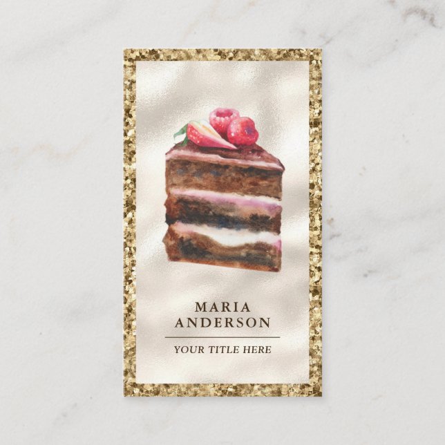 Carte De Visite Tranches de gâteau au chocolat et aux fraises Pâti (Devant)