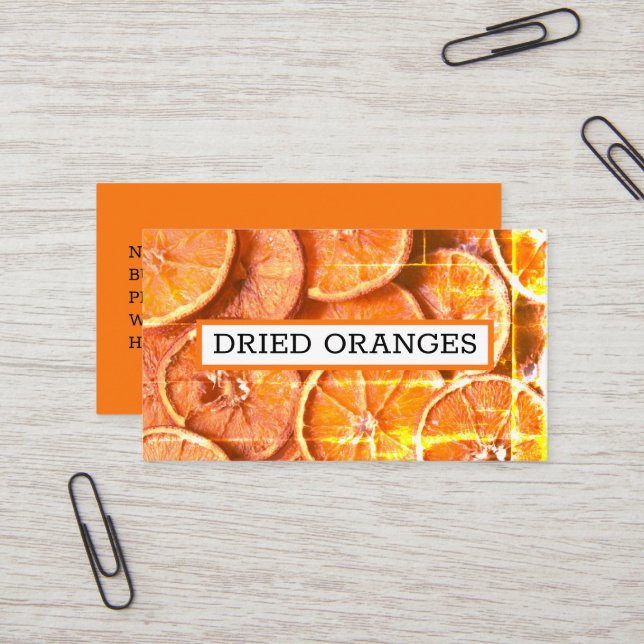 Carte De Visite Tranches séchées Oranges Peaux à croûte Orange  (Devant/Arrière en situation)