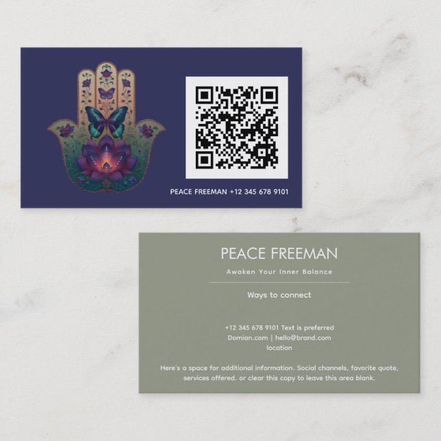 Carte De Visite Transformation Sacrée | Dessin de la Main de Hamsa (Devant / Derrière)