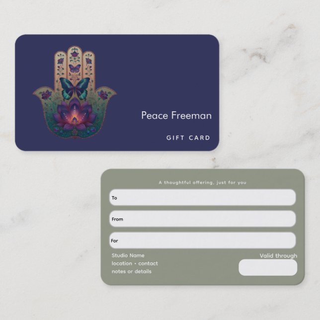 Carte De Visite Transformation Sacrée | Dessin de la Main de Hamsa (Devant / Derrière)
