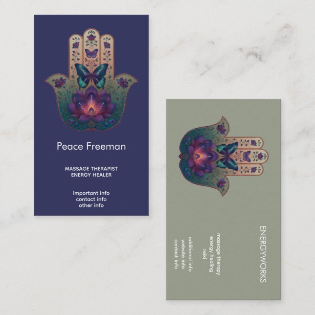 Carte De Visite Transformation Sacrée | Dessin de la Main de Hamsa (Devant / Derrière)