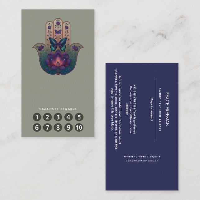Carte De Visite Transformation Sacrée | Dessin de la Main de Hamsa (Devant / Derrière)