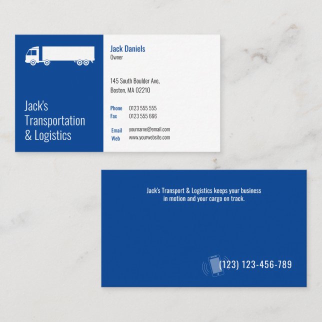 Carte De Visite Transport et logistique | Blue Truck Business Ca (Devant / Derrière)