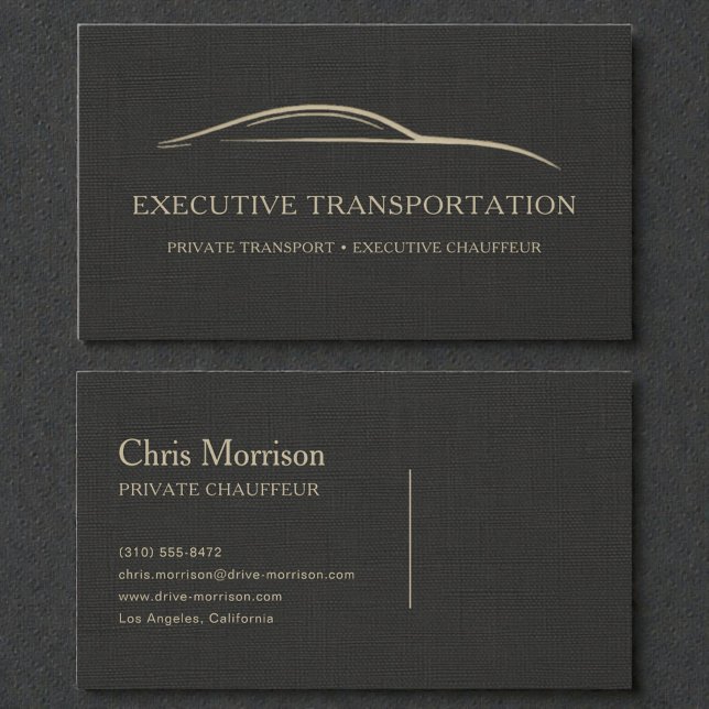 Carte De Visite Transport Exécutif Luxe Lin Noir & Or (Créateur téléchargé)
