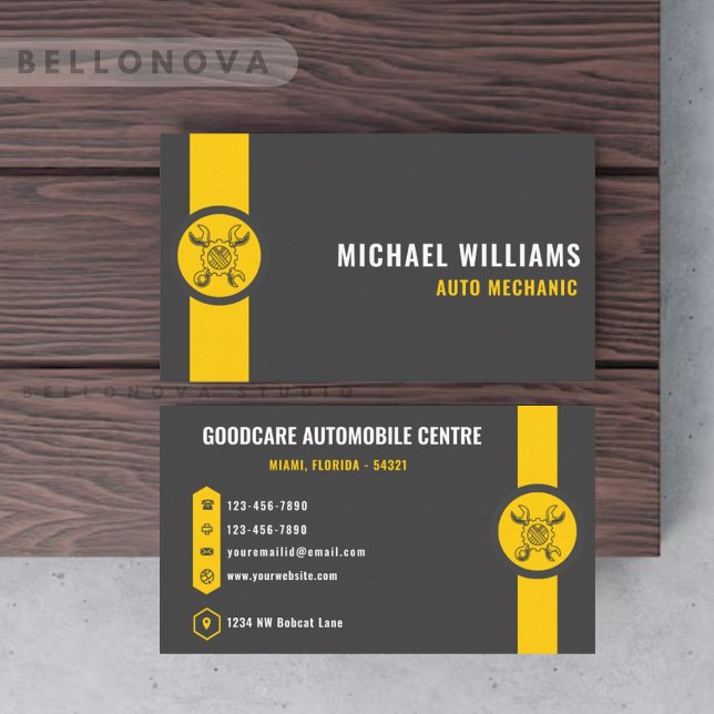 Carte De Visite Transport personnalisé gris foncé noir jaune (Custom Dark Grey Black Yellow Transportation Business Card)