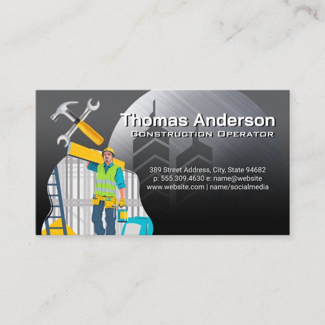 Carte De Visite Travailleur Collier Bleu | Outils de construction (Devant)