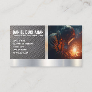 Carte De Visite Travailleur de soudure en col bleu   Étincelles en