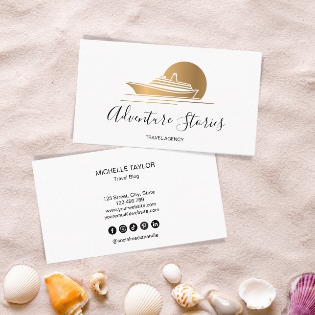 Carte De Visite Travel Agency Travel Blog Blue World Map Cruise (Créateur téléchargé)