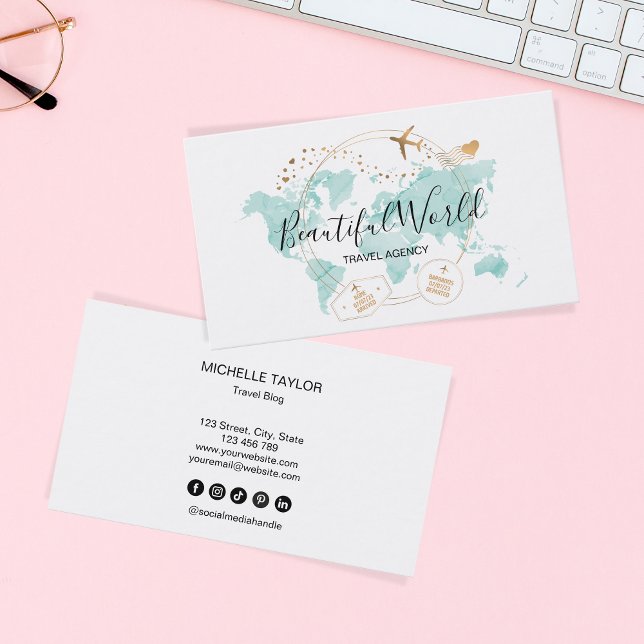 Carte De Visite Travel Agency Travel Blog World Map Logo (Créateur téléchargé)