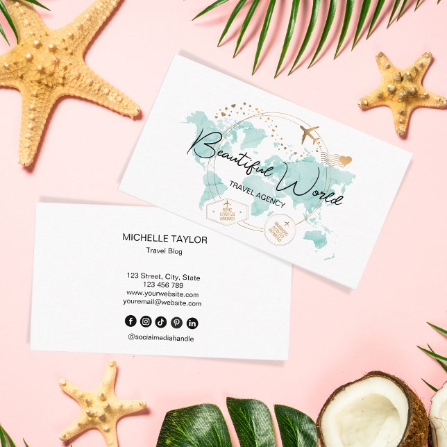 Carte De Visite Travel Agency Travel Blog World Map Logo (Créateur téléchargé)