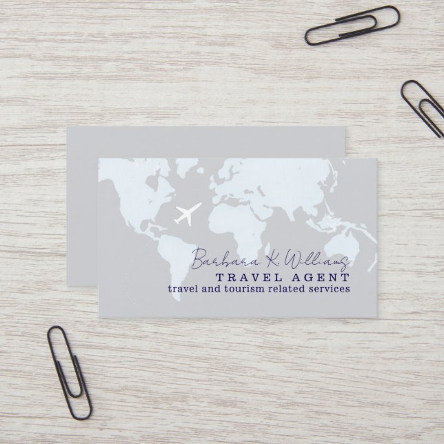 Carte De Visite Travel Agent Business Card With Map (Devant/Arrière en situation)