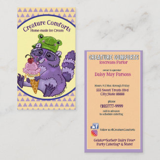 Carte De Visite Treat Yourself, Purple Raccoon with Icecream