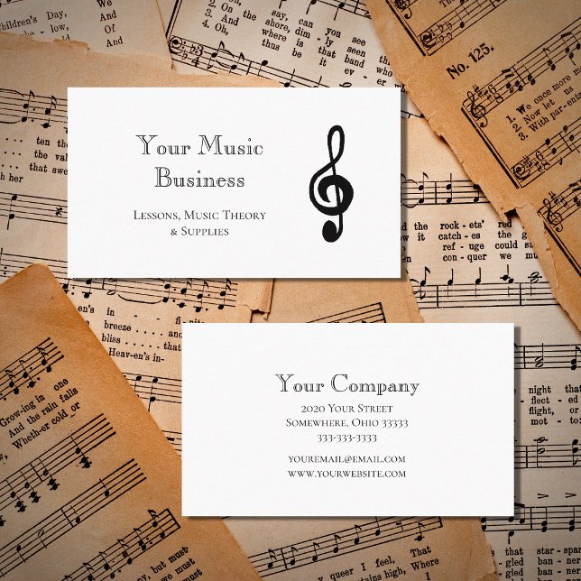 Carte De Visite Treble Clef Music Simple Noir et Blanc (Créateur téléchargé)