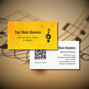 Carte De Visite Treble Clef QR code Gold Music Leçons