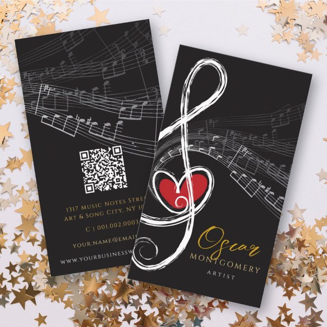 Carte De Visite Treble Love Heart Music Notes musicales Symphonie (Treble Love Heart Music Musical Notes Symphony Business Card @ fat_fa_tin)