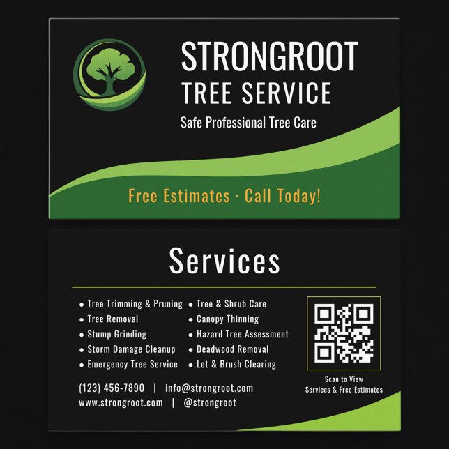 Carte De Visite Tree Service Arborist QR Code Professional (Créateur téléchargé)