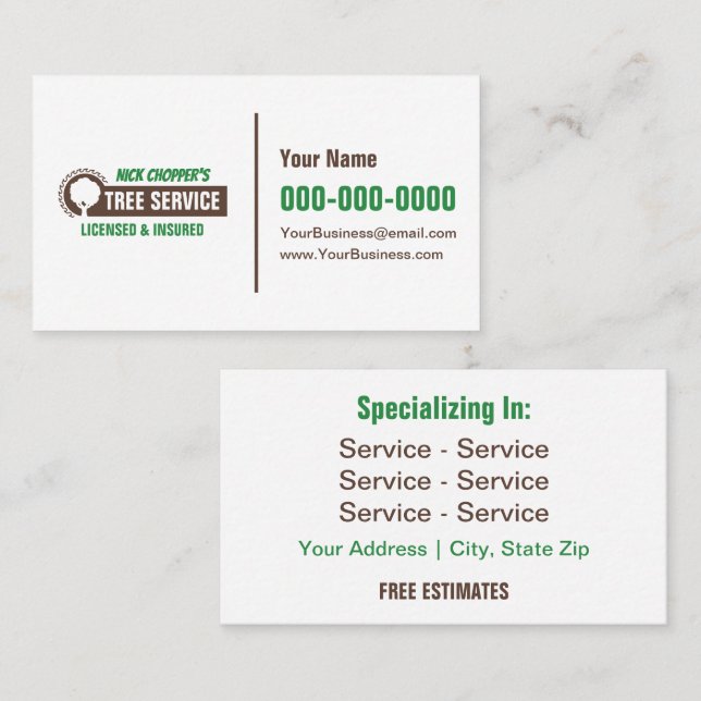 Carte De Visite Tree Service Business Card (Devant / Derrière)