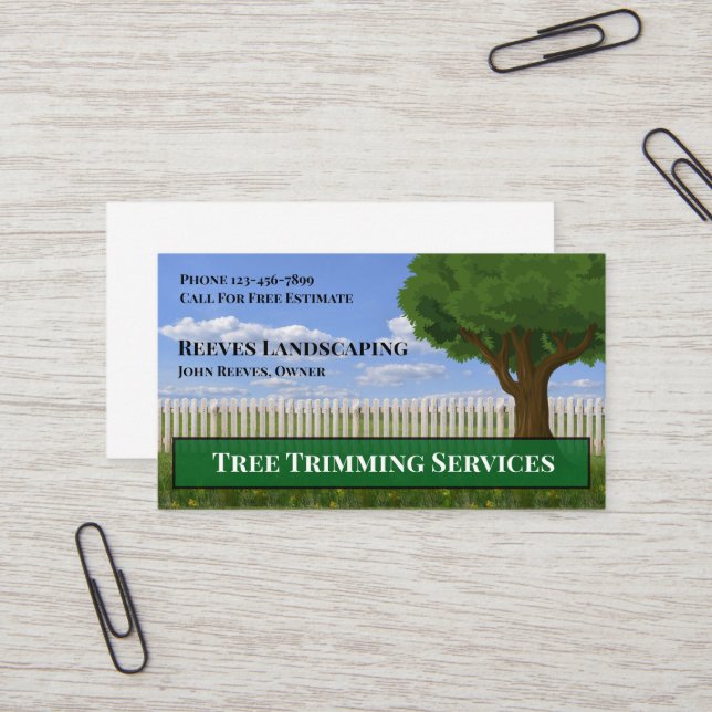 Carte De Visite Tree Trimming Landscaping Service Business Card (Devant/Arrière en situation)