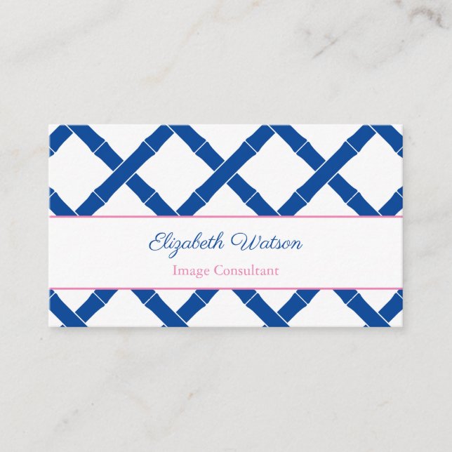 Carte De Visite Trellis en bambou bleu et blanc chic simple (Devant)