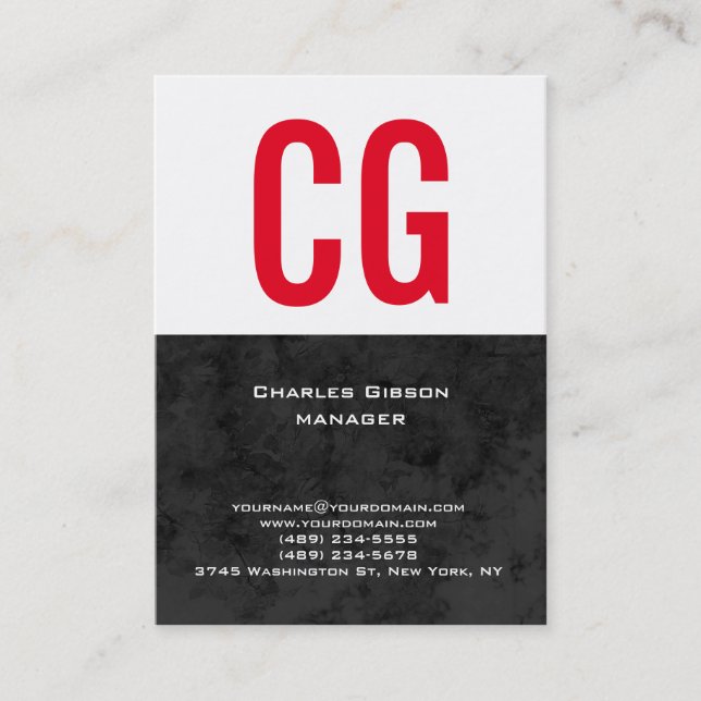 Carte De Visite Trend unique clair simple noir blanc rouge monogra (Devant)