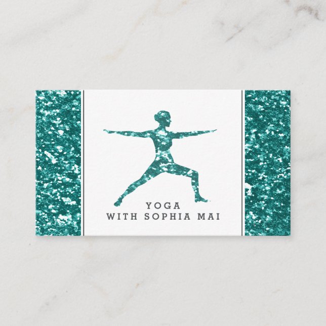 Carte De Visite Trendy Aqua Parties scintillant Effet Yoga Instruc (Devant)