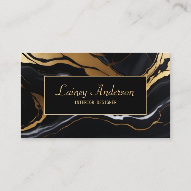Carte De Visite Trendy Black yellow Gold faux marble (Devant)