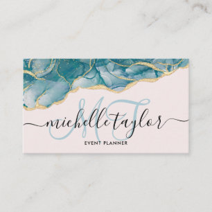 Carte De Visite Trendy Blue Gold Monogram Maquillage Artiste Coiff