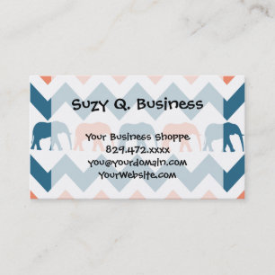 Carte De Visite Trendy Chevron Elephants Coral Blue Stripe Motif