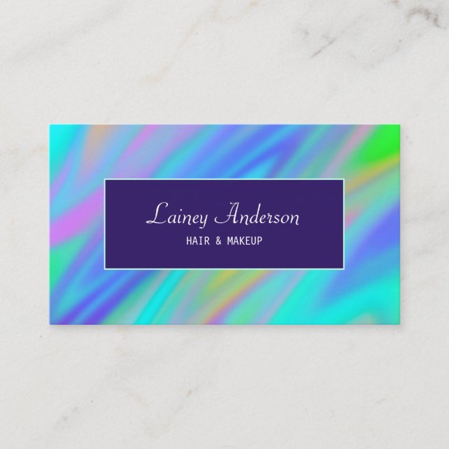 Carte De Visite Trendy luxe vert bleu violet faux holographique (Devant)