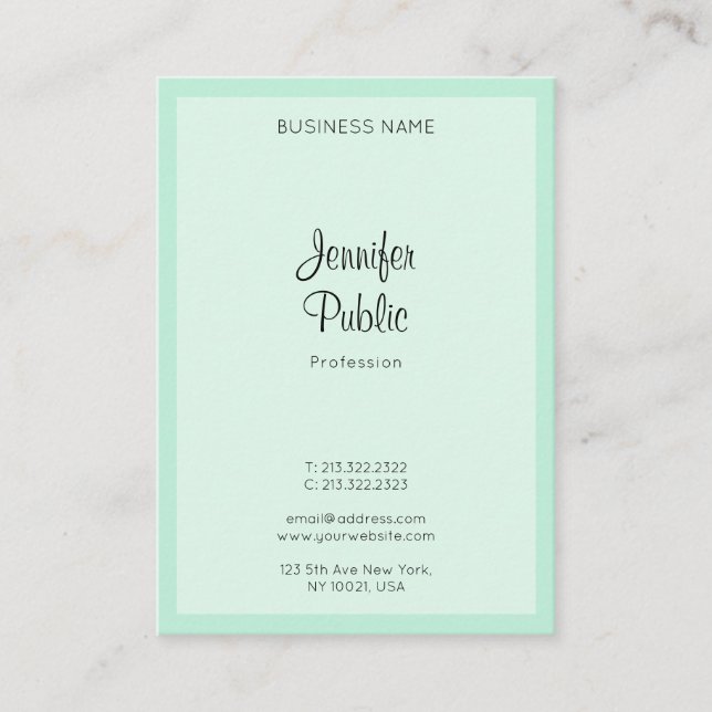 Carte De Visite Trendy Mint Green Elegant manuscrit Nom du script (Devant)